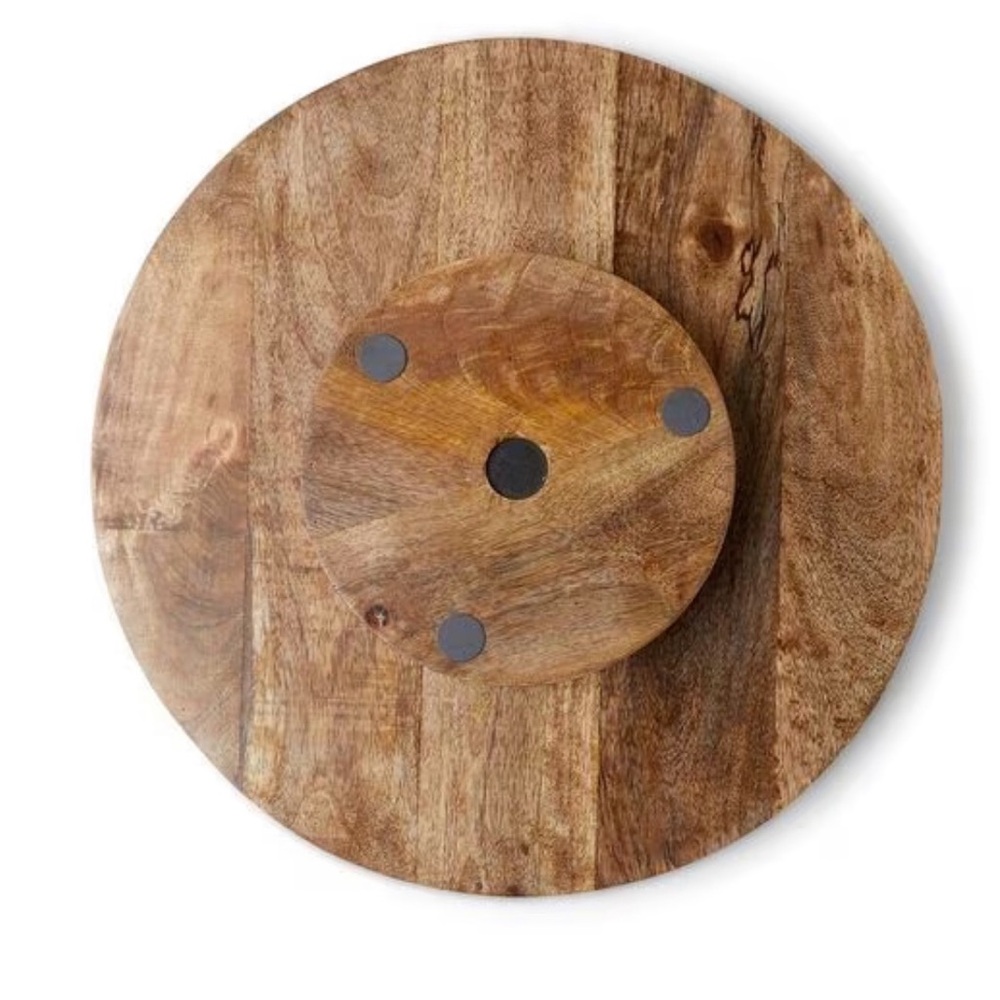 Wooden Mushroom Engraved Lazy Susan Serving Platter, New - Picture 5 of 5
